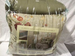 Aubrey Beige Green Multi Floral 22P King Comforter Set