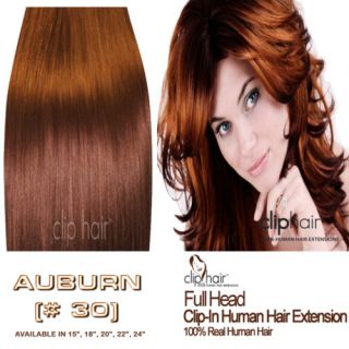 20 Clip in Human Hair Extensions Light Auburn 30