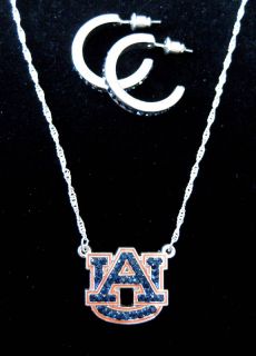 Auburn University Tigers Crystal AU Necklace Hoop Earrings jewelry 