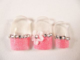 Japanese Artificial Fake Nails Art Cute Pink 3D Flowers