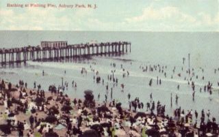 Bathing at Fishing Pier Asbury Park NJ Vintage Postcard