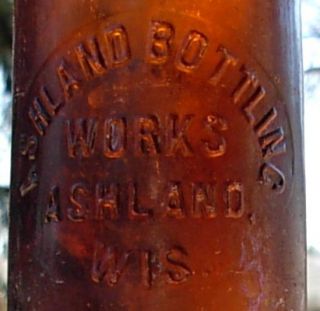 Ashland Bottling Works Wi Amber Blob Top Beer Bottle