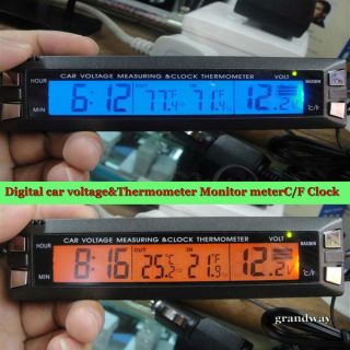 Digital Car Auto Volt Voltage Temperature Thermometer Monitor Meterc F 