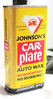 JOHNSONS CAR PLATE AUTO WAX MINT CONDITION 1950 FULL OF PRODUCT