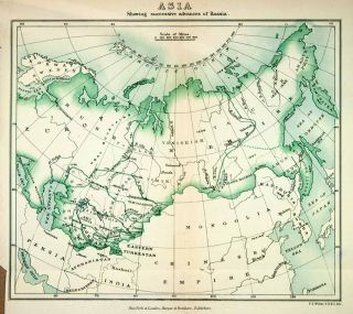 1900 Lithograph Map Asia Russia China Mongolia Europe Persia Siberia 