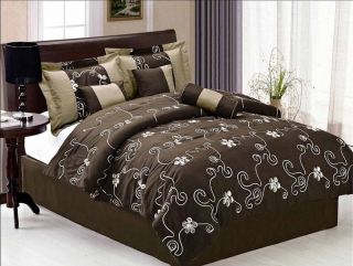 Pcs Laced Oriental Pattern Comforter Set Bed in A Bag Queen Coffee 
