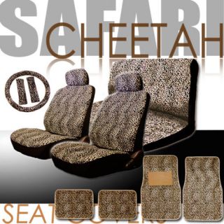 New 15pc Universal Cheetah Car Seat Covers Steering Mat