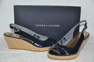 New Womens Tommy Hilfiger Chavella Navy Blue Wedge Heels Sandals Shoes 