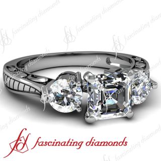 Ct Asscher Cut 3 Stone Diamond Vintage Engagement Ring Cut Very Good 