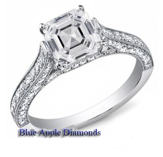 71ct Asscher Cut Diamond D Color Anniversary Ring in 18K Gold GIA 