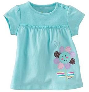 New Jumping Beans Toddler Girls Aqua Shirt Patchwork Smiling Flower 