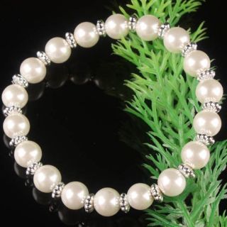 10x Multicolor Imitation Pearl Glass Round Bead Bracelet Bangle 