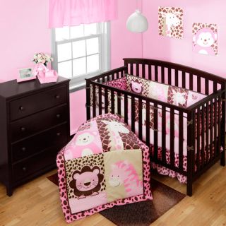 Baby Boom Girl Jungle Friends 4 piece Crib Bedding Set Pink NEW