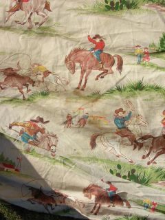 Vintage Western Scenes Cowboy Twin Cotton Bedspread