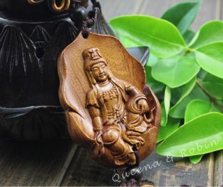   Wood Carved Buddha Kwan Yin Statue Amulet Car Decor Pendant GYH