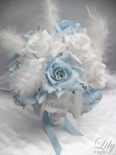 17pcs Wedding Bridal Bouquet Flowers BABY BLUE WHITE Silk Boutonniere 