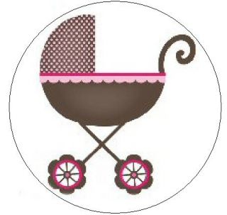 Pink Brown Baby Stroller 1 Sticker Seal Labels
