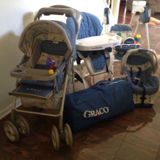 Graco, Lot Of 5 Matching Baby High Chair, Car Seat, Playpen, Swing And 