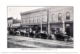 Early Autos Lined Upon Second Avenue Flandreau SD 1906