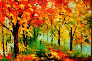 Autumn Sadness Gorgeous Vibrant Museum Quality Oil Painting by Victor 