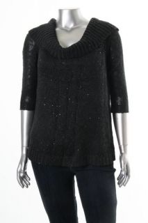 Baby Phat NEW Black Sequined Hi Low Cowl Neck Slouchy Pullover Sweater 