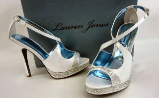 New in Box $118 Lauren Jones Ava White Satin Strappy with Jewels 9M 