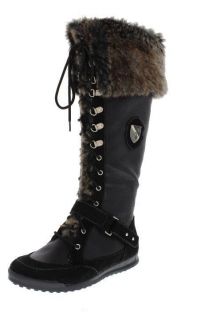 Baby Phat Uma Black Faux Fur Fold Over Signature Knee High Boots Shoes 