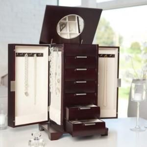 Ravella Wooden Jewelry Box   Espresso Armoire New