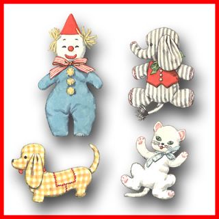 Vintage Pattern Baby Toys Cat Elephant Clown Dog