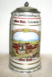 Auer Brau 100 Years Rosenheim Lidded German Beer Stein