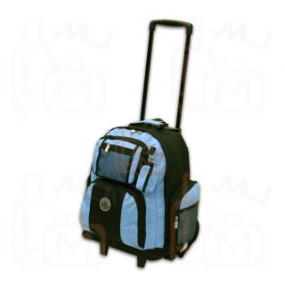 New Roomy 18 Rolling Wheeled Backpack Bookbag Sky Blue