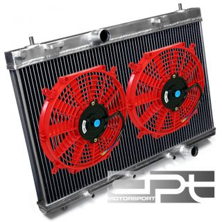   Turbo Manual 2 Two Dual Row Core Aluminum Radiator 10 Red Fans