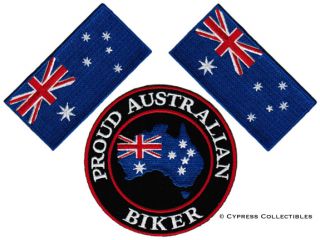 Lot of 3 Proud Australian Biker Patch Australia Flag Embroidered 