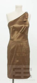 Badgley Mischka Collection Iridescent Brown One Shoulder Jeweled Trim 