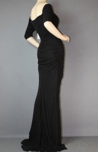 Badgley Mischka Collection Off Shoulder Ruched Jersey Formal Gown 