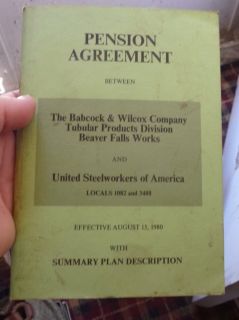 1980 Pension Agreement Babcock Wilcox Beaver Falls PA