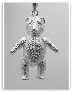 Movable Teddy Bear Pendant Charm Large Sterling Silver