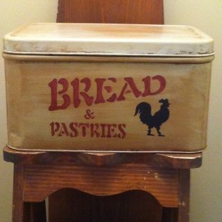   Country Primitive Bread Box Kitchen Bakery Pantry Rooster