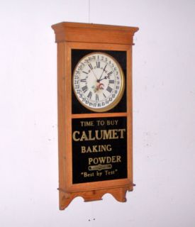 ANTIQUE SESSIONS CALUMET BAKING POWDER AD WALL CLOCK TIME ONLY EARLY 
