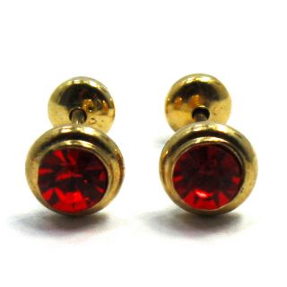   GF Earrings Red Austrian Crystal Round Bezel Baby Girl Safety Stud 6mm