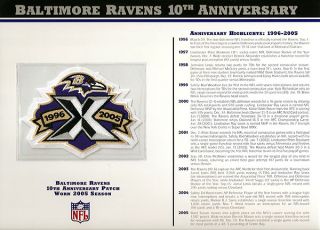 2005 Baltimore Ravens NFL Football 10th Year Patch