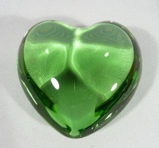 Baccarat Emerald Green Crystal Puff Heart Paperweight Signed Unusual 