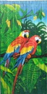 Bamboo Beaded Door Curtain Vibrant Tropical Double Parrot