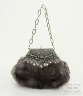 Badgley Mischka Grey Mink Fur Small Beaded Evening Bag