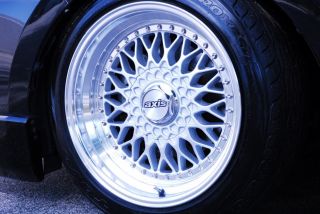 17x8 5 4x100 ET15 Axis Klassic Black and Silver Polish Lip Wheels Rims 