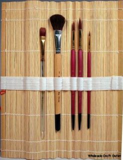 PC Watercolor Paint Brush Set w Bamboo Roll Up Case