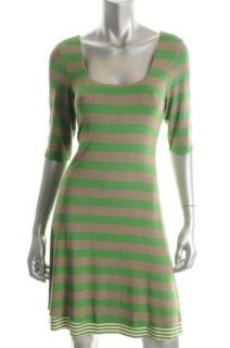 Bailey 44 NEW Green Striped U Neck Three Quarter Sleeve Casual Dress 