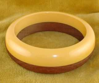 Bakelite 2 Tone Butterscotch Wood Bangle Bracelet