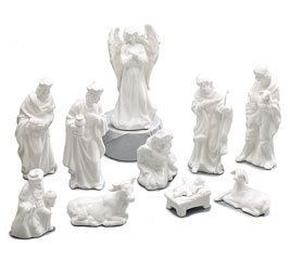 Holiday White Porcelain Nativity Scene 10 Piece Set Jesus Mary Joseph 