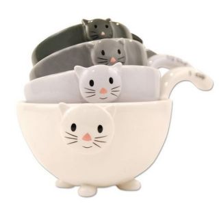 Cat Kitten Measuring Cups Bowls for Baking Cooking Black White Grey 